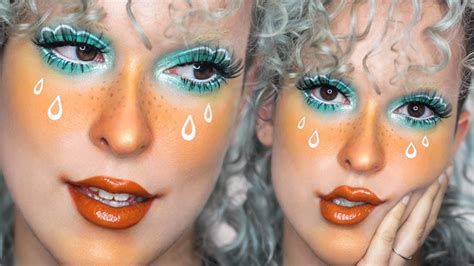 Rain Eye Makeup, Rain Makeup Look, Rain Cloud Makeup, Wacky Makeup, Rain Makeup, Melting Makeup, Party Eye Makeup, Halloween Aesthetics, Custom Lipstick