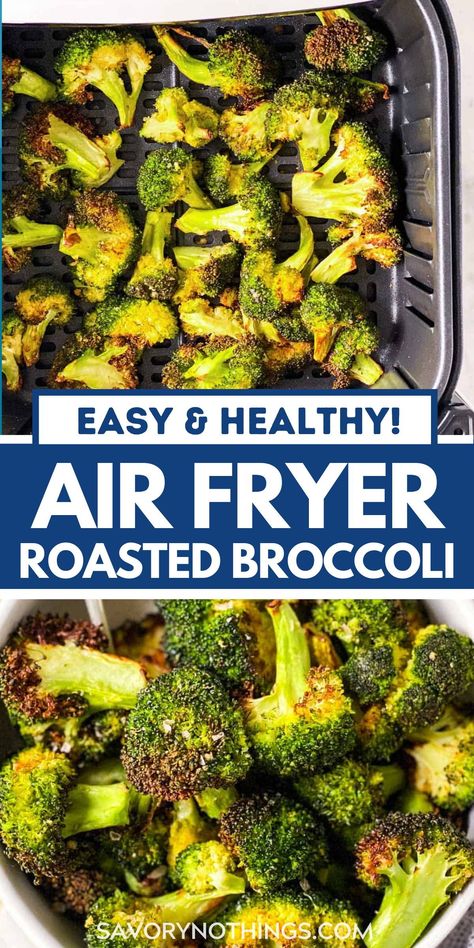 This Air Fryer Broccoli is incredibly easy to make and ready in just 15 minutes! It roasts perfectly and turns out so flavorful – a great, healthy side dish. | #airfryer #sidedishes #airfryerrecipes #easyrecipes #healthyrecipes Baked Broccoli Air Fryer, Roast Broccoli Air Fryer, Best Air Fryer Broccoli, Roasted Broccoli Recipes Air Fryer, Air Fryer Recipes Broccoli, Brocoli Recipes Air Fryer, Air Fryer Broccoli Fresh, Brocolli Recipes Airfryer, Airfryer Veggie Recipes