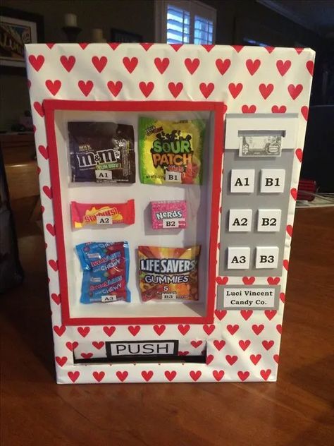 Diy Valentines Vending Machine, Valentines Day Box Ideas Vending Machine, Valentines Boxes For Kids School Vending Machine, Valentine’s Day Vending Machine, Valentines Day Vending Machine Boxes, Valentines Box Ideas For Teens, Pop Machine Valentines Boxes, Valentine Box Vending Machine, Valentine Vending Machine Box Ideas