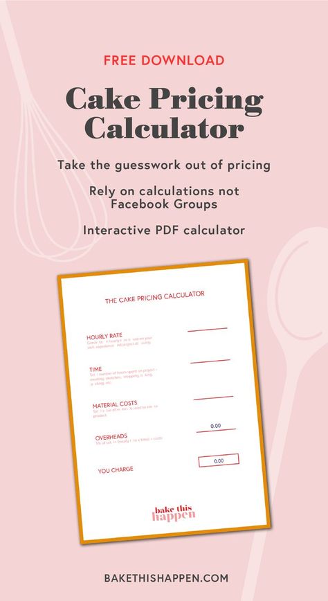 Free download of a cake pricing calculator with an image of the PDF calculator Cake Pricing Calculator, Home Baking Business, Home Bakery Business, Small Bakery, Bakery Design Interior, Pricing Calculator, Bakery Menu, Bakery Display, Creative Baking