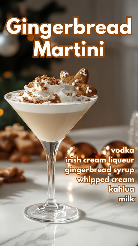 Gingerbread Martini Gingerbread Martini Recipe Outback, Ginger Snap Martini, Christmas Cocktails Gingerbread, Gingerbread Cookie Martini, Ginger Bread Martini Cocktail Recipes, Cookie Butter Cocktail, Ginger Bread Martini, Gingerbread Alcoholic Drinks, Gingerbread Espresso Martini