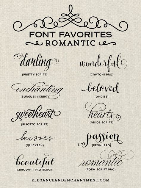 A collection of romantic inspired fonts from Elegance and Enchantment. Perfect for Valentine's Day projects, blogging, crafts and more! Tattoo Diy, Tattoo Fonts Cursive, Tattoo Schrift, Diy Tattoo, Tattoo Feminina, Cricut Fonts, Trendy Tattoos, Calligraphy Fonts, Tattoo Fonts