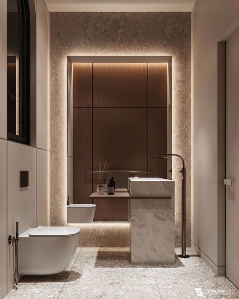 Modern contemporary bathroom interior design Modern Powder Room Design, Dreamy Living Room, Guest Bathroom Design, Restroom Design, Bathroom Decor Luxury, House Floor Design, Guest Toilet, Washroom Design, Ceiling Design Bedroom