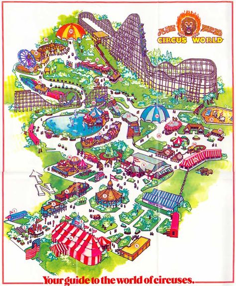 Theme Park Brochures Circus World - Theme Park Brochures Theme Park Planning, Clown School, Disney Map, Theme Park Map, Abandoned Theme Parks, Planet Coaster, Disney World Rides, Eco City, Abandoned Amusement Parks