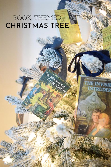 This Nancy Drew Book Christmas Tree is one of my all-time-favorites, and I share my template for making book ornaments in the blog! Now I'm brainstorming all the other book themed Christmas Tree possibilities!

#bookthemedchristmas #nancydrew #bookchristmas Library Themed Christmas Tree, Christmas Tree Book Theme, Book Theme Christmas Tree, Book Themed Christmas Ornaments, Book Themed Christmas Tree, Cottage Christmas Tree, Book Ornaments, Storybook Theme, Book Christmas Tree