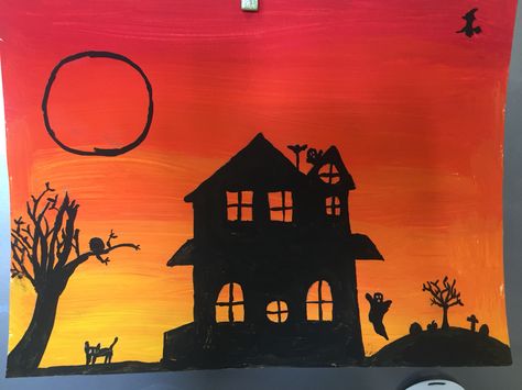 Spooky Silhouette painting Fall Art Projects, Silhouette Painting, Fall Art, Autumn Art, Kids Art Projects, Projects For Kids, Art Projects, Novelty Lamp, Halloween