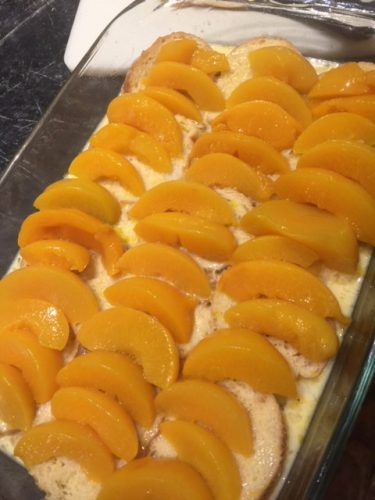 Peaches And Cream French Toast, Peach French Toast, Crockpot French Toast, French Toast Bake Overnight, French Toast Casserole Overnight, Overnight Breakfast Casserole, Breakfast For A Crowd, Baked Peach, Overnight French Toast