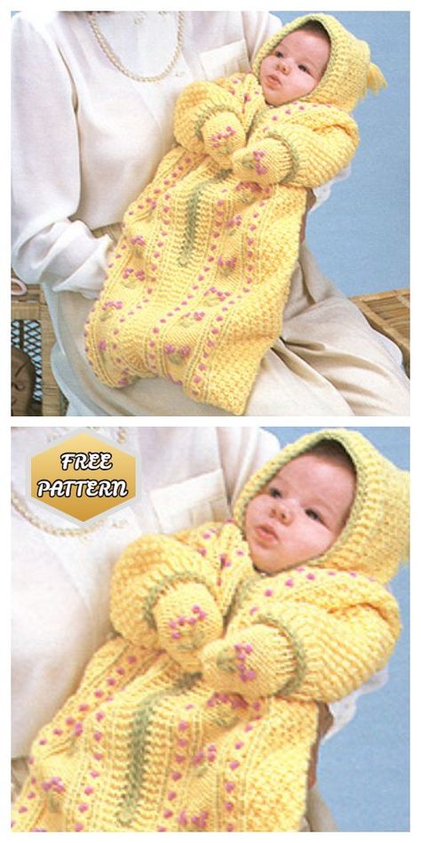 Knit Baby Bunting Coat & Mitt Free Knitting Patterns Baby Bunting Bag, Big Momma, Bunting Pattern, Crochet Baby Cocoon, Crochet Bunting, Bunting Bag, Baby Cocoon, Linen Stitch, Baby Bunting