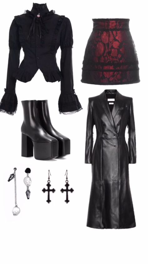 Vamp Clothes Aesthetic, Vamp Outfit Style, Vampire Clothes Aesthetic, Red Silk Outfit, Villain Era Outfits, Vampirecore Fashion, Daring Diva Outfits, Vampire Look Outfits, Dark Outfits Edgy