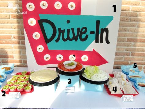 Drive In Party - part 2 Diner Birthday Party, Drive In Diner, Grease Theme, Grease Party, Decades Party, 50s Theme Parties, Decade Party, Sock Hop Party, Diner Party