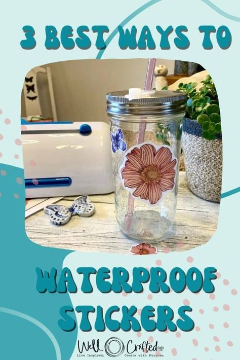 How To Keep Stickers On Water Bottle, Cricut Waterproof Stickers, How To Make Water Proof Stickers, Water Bottle Decal Ideas, Waterproof Stickers Diy, Waterproof Stickers For Water Bottles, Waterproof Stickers Cricut, How To Make Water Bottle Stickers, How To Make Waterproof Stickers