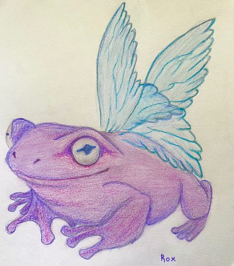 Soft Colored Pencil Drawing, Simple Colored Pencil Drawing, Colored Pencil Doodles, Fairy Drawings, Creative Drawing Prompts, Frog Art, Sketchbook Art Journal, Art Diary, 1 Tattoo