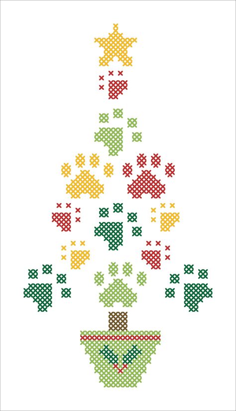 Cross Stitch Christmas Cards, Christmas Tree Dog, Stitch Cards, Cross Stitch Cards, Dog Themed, Christmas Cross, A Cross, Christmas Cross Stitch, Dog Paws