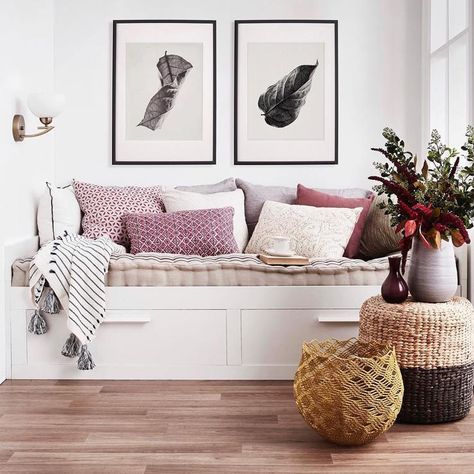 Daybed styling | Make it Sunday everyday with this cosy reading nook – Safari Fusion Daybed Styling, Guest Room Daybed, Office With Daybed, Ikea Daybed, Daybed Styles, Guest Bedroom Home Office, Daybed Room, Guest Bedroom/office, Small Guest Bedroom