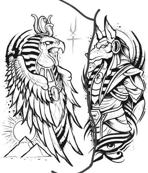 Tattoo Sleeve Men Design, Tattoos Black And White, Egypt Tattoo Design, Chest Tattoo Stencils, Chest Tattoo Drawings, Half Sleeve Tattoo Stencils, Egyptian Tattoo Sleeve, Anubis Tattoo, Lion Tattoo Sleeves