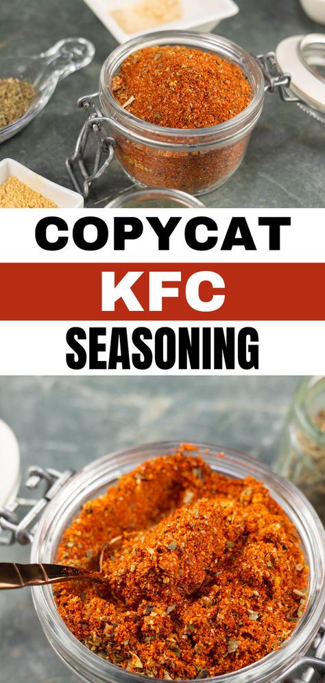 Enjoy the Secret to Mouthwatering Chicken with copycat KFC Seasoning! This blend combines 11 herbs and spices for that iconic, irresistible flavor. Perfect for fried chicken, marinades, or a flavorful twist on your favorite dishes. Easy to mix, easier to enjoy. Grilled Fried Chicken, Kfc Seasoning, Homemade Spice Mixes, Seasoning Blend Recipes, All Dressed Seasoning Recipe, Spices For Chicken, Chicken Spice Rub, Copycat Kfc Chicken, Chicken Seasoning Ideas