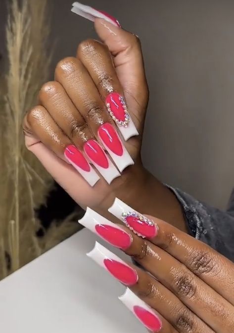 White And Pink French Tip, Pink Nails With White French, White And Pink French Tip Nails, Hot Pink And White Nails, Nails With White French Tip, Pink And White French Tip, Nails With White French, Hot Pink French Tip, Pink And White French