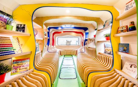 Russ the Bus | LAVA Architects | Media - Photos and Videos - 5 | Archello Chopped And Screwed, Mobile Library, Bus Interior, Concept Models Architecture, Magic School Bus, Bus Conversion, Mobile Art, Lounge Design, Party Bus