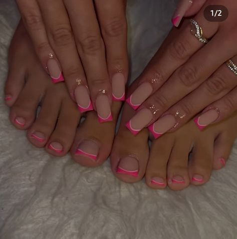 Matching Nail And Toe Sets, Pink Frenchies, Nails And Toes, Bad Nails, Nyc Nails, Acrylic Toe Nails, Girl Nails, Summer Toe Nails, Cute Toe Nails