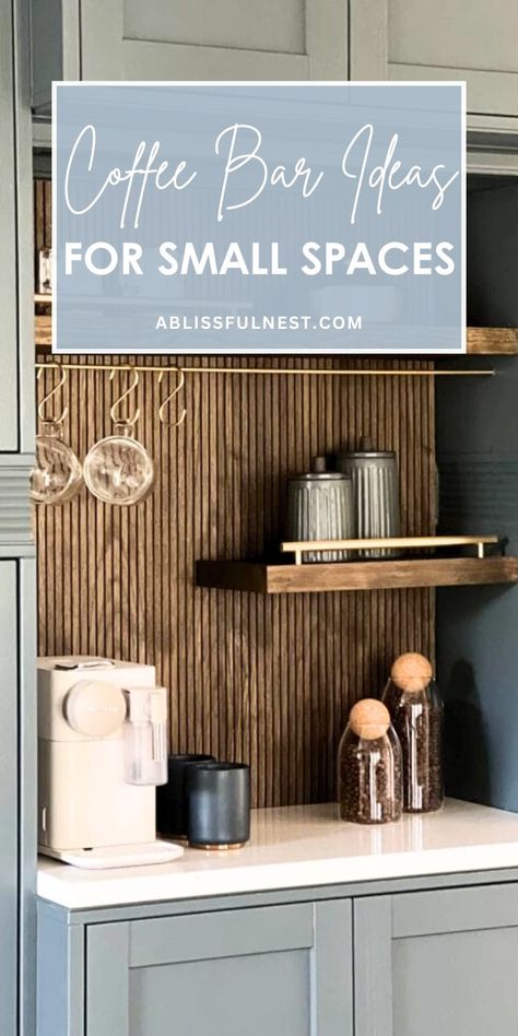 Who says you need a big kitchen to have a dedicated coffee spot? Coffee bar ideas for small spaces can transform any nook into a charming café corner. Keep it simple with a few essentials like a coffee maker, mugs, and a small container for beans or grounds. Your daily brew just got a whole lot cozier. #coffeelove #smallspacesdecor #cozycoffeecorner Narrow Coffee Bar In Kitchen, Coffee Corner In Living Room Bar Ideas, Waiting Room Coffee Bar, Small Nook Ideas Kitchen, Small Wall Coffee Bar Ideas, Lotus Bar Ideas, Coffee Nook In Kitchen Small Spaces, Coffee Corner Kitchen Small Spaces, Shallow Coffee Bar