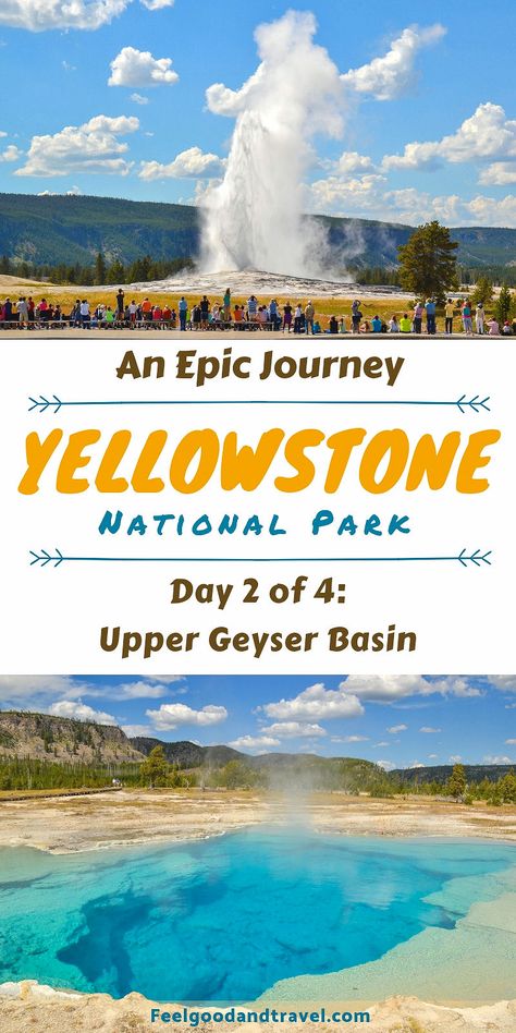 Upper Geyser Basin in Yellowstone and Old Faithful's Flashy Display Yellowstone Trip, Visit Yellowstone, Travel America, Old Faithful, Us Destinations, National Parks Trip, Usa Travel Destinations, Epic Journey, Us National Parks