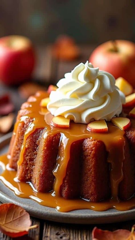 Caramel Apple Cider Cake With Maple Whipped Cream Apple And Caramel, Apple Cider Cake, Cider Cake, Festival Cake, Maple Whipped Cream, Caramel Apple Cider, Alternative Sweeteners, Creamy Pudding, Apple Cider Caramels