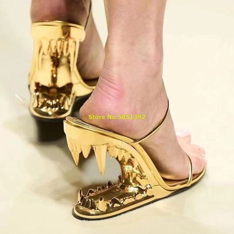 Wolf's Fang Heel Women Slippers Open Toe Strappy Slip On Fashion 2023 New Arrivals Summer Slides Gold Silver Hot Sale Shoes| | - AliExpress Sandals Heels Wedding, 2023 Spring Shoes, Victorian Gothic Vampire, Club Night Outfit, Black Heels Outfit, Pink Cargo Pants, Black Stiletto Heels, Dance Heels, Green Bras