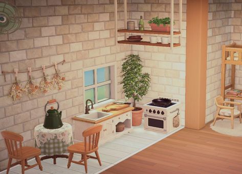 Cosy little kitchen made on Animal Crossing Happy Home Paradise Animal Crossing Cooking Area, Animal Crossing Kitchen Ideas, Animal Crossing Kitchen, Animal Crossing Happy Home Paradise, Calm Kitchen, Happy Home Paradise, Cosy Kitchen, Little Kitchen, Cooking Area