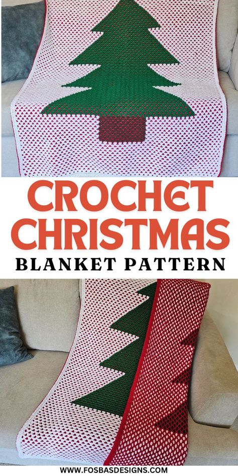 Reversible Crochet Christmas Blanket Pattern Crochet Tree Blanket, Christmas Blanket Pattern, Christmas Crochet Tree, Crochet Christmas Blanket, Christmas Tree Blanket, Reversible Crochet, Adoption Ideas, No Sew Crochet, Christmas Afghan