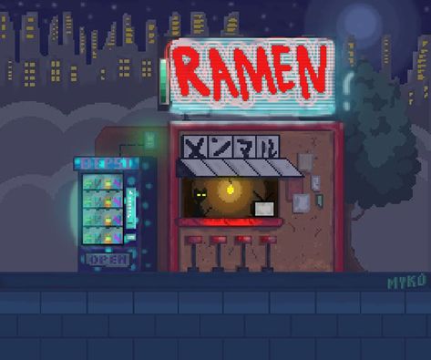 RAMEN SHOP PIXEL ART by ig @my.kpixl Ramen Pixel Art, Wallpaper Pixel, Ramen Ingredients, Game Graphics, Ramen Shop, 8 Bit, Art Class, Shop Signs, Art Classes