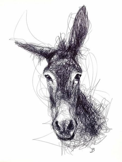 Animals Ink Drawing, Peeking Animals Drawing, Fine Line Animal Drawing, Animal Scribble Art, Animal Pen Sketch, Scheches Art, Donkey Art Illustration, Drawing Donkey, Donkey Sketch