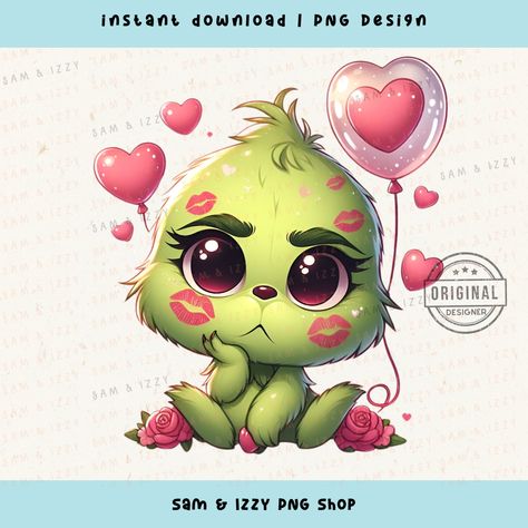 Grinch Craft, Creating Stickers, Baby Grinch, Grinch Png, Stickers Stationery, Valentines Day Love, Mean Green, Valentine Png, Cute Animal Clipart