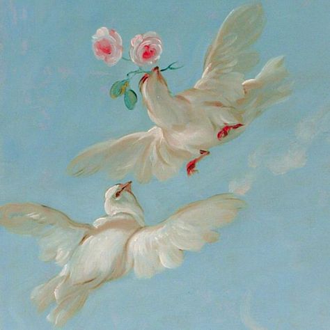 Romantic Animals, Dove Tattoo, White Birds, Romantic Paintings, Rennaissance Art, Bird Artwork, White Bird, Rose Painting, Bird Drawings