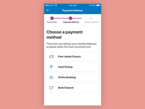 A simple screen to select payment options. I added a progress bar to show each step of the checkout process. Check Cashing, Progress Bar, Online Banking, Design Jobs, Job Opening, Creative Professional, The Selection, Screen, How To Plan