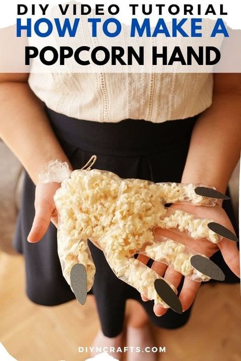 This easy and spooky popcorn hand Halloween treat is a great addition to your decor or treats for kids. Fast, easy, and fun! This easy Halloween decoration is a great kid's Halloween craft that is fun and tasty! #Popcorn #Halloween #HalloweenTreat #HalloweenDecor #PopcornHand Popcorn Hands For Halloween, Spooky Popcorn, Halloween Buffet Table, Popcorn Halloween, Easy Halloween Decoration, Flavored Popcorn Recipes, October Preschool, Soccer Snacks, Halloween Sweet Treats