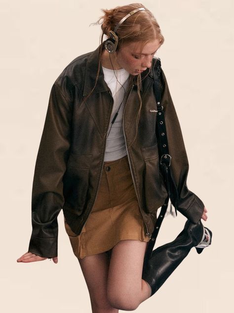 Cool Jacket Outfit, Winter Mode Outfits, Clothing Model, Pu Leather Jacket, Retro Shorts, 가을 패션, Winter Fashion Outfits, 8 M, Jacket Outfits