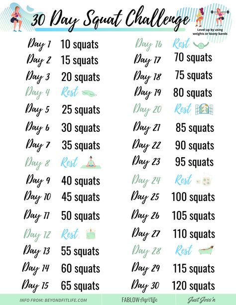 Easy Squat Challenge, 28 Day Squat Challenge, Squatober Challenge, Beginner Squat Challenge, 2024 Workout, Lazy Workout, Teen Workout Plan, Somatic Exercises, 30 Day Squat