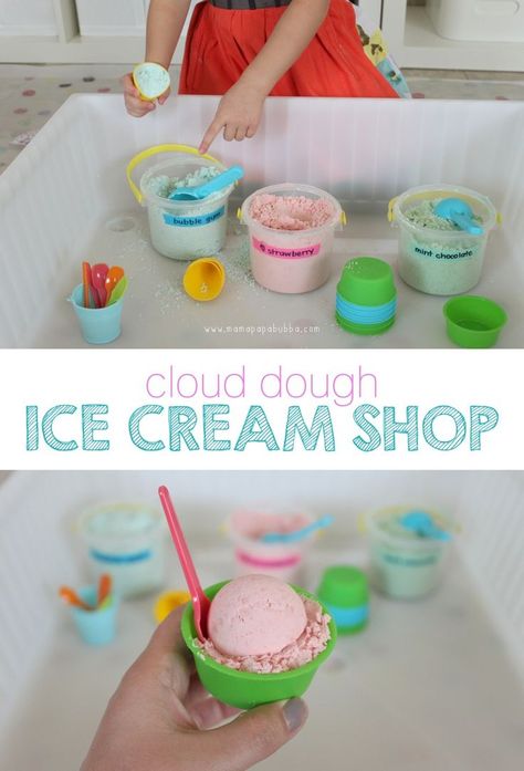 Ice Cream Play, Play Ice Cream, Indoor Beach, Dramatic Play Preschool, Cloud Dough, Dramatic Play Area, Ice Cream Theme, Dramatic Play Centers, Ice Cream Parlor