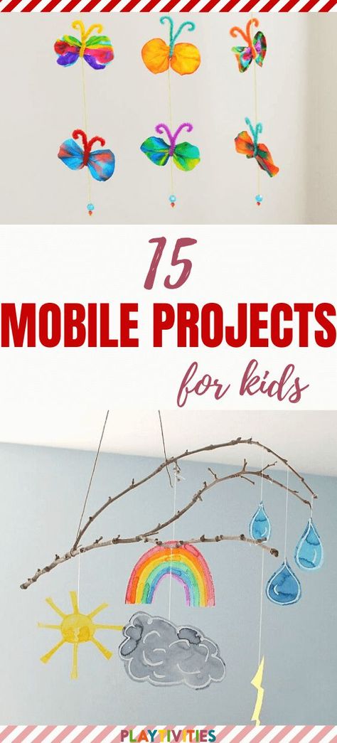 Hanging Mobiles For Classroom, Preschool Mobile Ideas, Mobile Ideas For School Projects, Spring Mobile Crafts For Kids, Kids Mobile Craft, Spring Mobiles For Classroom, Mobile Diy Hanging, Hanging Crafts For Kids Classroom, Hanging Mobile Art Diy