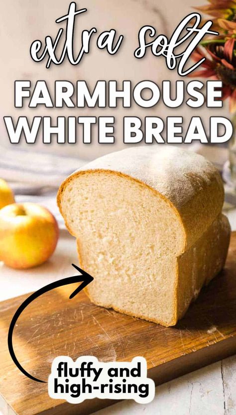 How to bake a simple but delicious loaf of white sandwich bread. This farmhouse-style bread is hearty enough for a sandwich but still soft and fluffy. Easy! Farmhouse Bread Recipe, Loaf Bread Recipe, White Sandwich Bread, Sandwich Bread Recipe, Farmhouse Bread, Sandwich Loaf, White Bread Recipe, Sandwich Bread Recipes, Recipes Bread