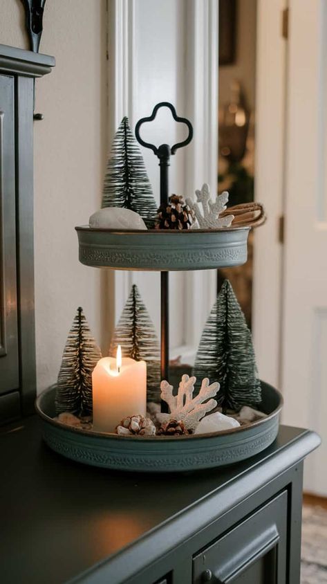 21 Tiered Tray Decor Ideas For Year-Round And Seasons Decorating A 2 Tiered Tray, Seasonal Tray Decor, Round Tiered Tray Decor, New Year Tiered Tray Decor, Snowman Tiered Tray Decor, How To Decorate A Tiered Tray, Kitchen Centerpiece Ideas, Winter Tiered Tray Ideas, Two Tiered Tray Decor