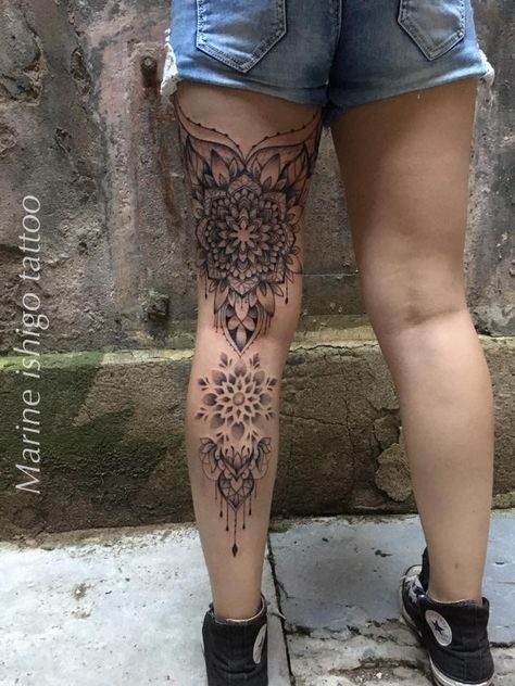 Calf Tattoos For Women, Back Of Leg Tattoos, Hip Tattoo Small, Full Leg Tattoos, Leg Tattoos Women, Leg Sleeve Tattoo, Lace Tattoo, Thigh Tattoos Women, Calf Tattoo