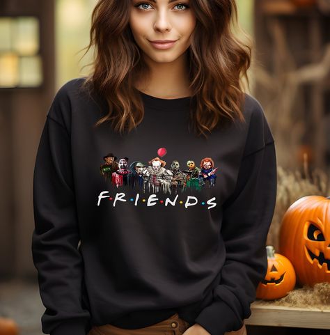 Halloween Friends Sweatshirt, Friends Sweatshirt, Horror Movie Sweatshirt, Friends Graphic Tee, Horror Characters Sweatshirt, Unisex Halloween Friends Sweatshirt, Halloween Party Shirt, Fall Fashion, Halloween Clothing, Spooky Season Hoodie HOW TO ORDER 1-) Please, check and review all photos 2-) Choose your item size and color 3-) Click add to cart. You can go back to add more product 4-)Click "Proceed to check out" 5-)When you check out, you can add a note to seller for any request PRODUCT FEA Movie Killers, Friends Graphic, Halloween Friends, Halloween Matching, Fashion Halloween, Halloween Clothing, Friends Sweatshirt, Friends Tee, Halloween Movie