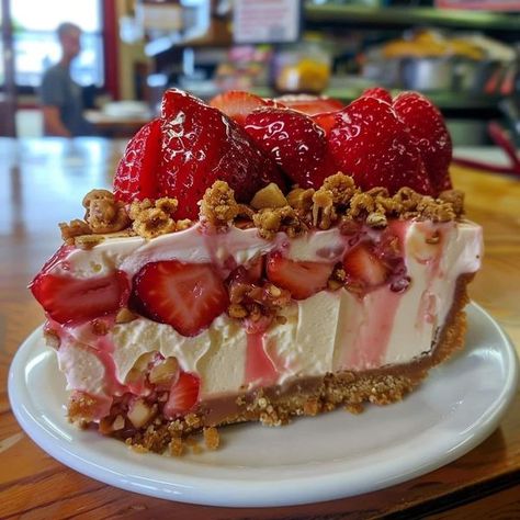 Anthony Bourdain Community ! | A No-Bake Summer Dream: Strawberry Crunch Cheesecake | Facebook Strawberry Crunch Cheesecake, Crunch Cheesecake, Strawberry Crunch, Cheesecake Lovers, Cream Cookies, Crunch Cake, Roasted Walnuts, Baked Strawberries, Wafer Cookies