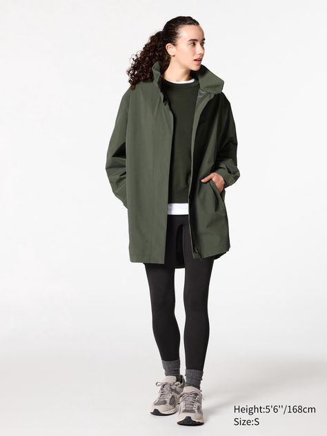 BLOCKTECH Half Coat | UNIQLO US Turtleneck Fashion, Uv Protection Clothing, Chino Joggers, Parka Vest, Sealing Tape, Light Rain, Mode Casual, Cardigan Shirt, Green Coat