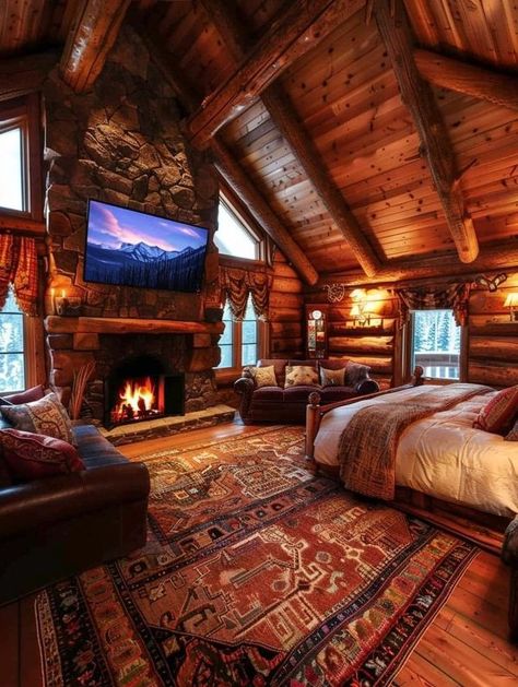 Log House Interior Modern, Dream Cottage Interior, Log Cabin Homes Interior, Log Cabin Interiors, Log Cabin Renovation, Log Cabin Bedroom, Cabin Rooms, Big Cabin, Lodge Aesthetic