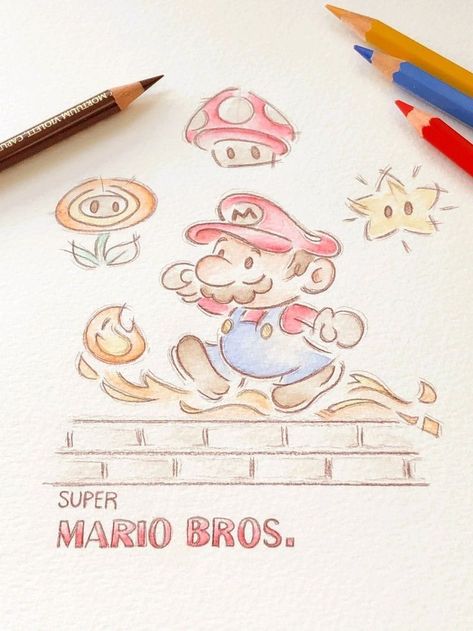 Mario Art Drawing, Super Mario Bros Poster, Mario Sketch, Mario Illustration, Super Mario Drawing, Mario Drawing, Super Mario Bros Nintendo, 심플한 그림, Home Decor Artwork