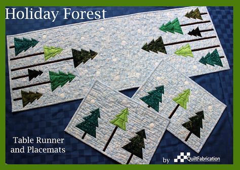 Holiday Forest pattern Winter Table Runners, Quilted Wall Hangings Patterns, Embroidered Quilt Labels, Quilt Runners, Quilted Placemats, Quilted Table Runners Patterns, Snowflake Background, Winter Table, Christmas Runner