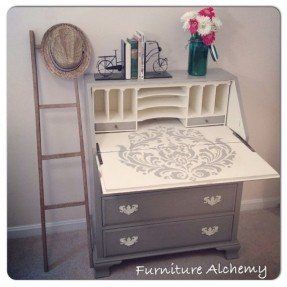 Chalk Painted French Linen and Old White Secretary Desk with Vintage Cupboards, Painted Secretary, White Secretary Desk, French Linens, Vintage Secretary, Desk Makeover, Shabby Chic Dresser, Secretary Desk, Cottage Cabin