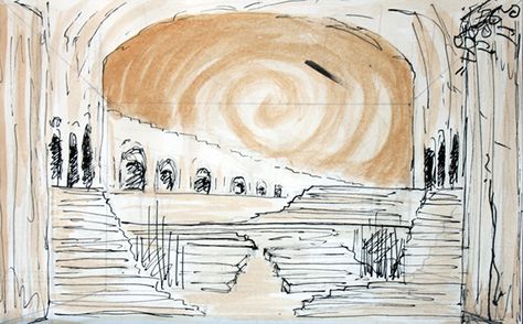 Julius Caesar scenography. on Behance Scenic Design Sketch, Scenic Design Theatres, Old Sketches, Unorganized Idea, Model Sketch, Set Design Theatre, Stage Set Design, Watercolour Ink, Julius Caesar